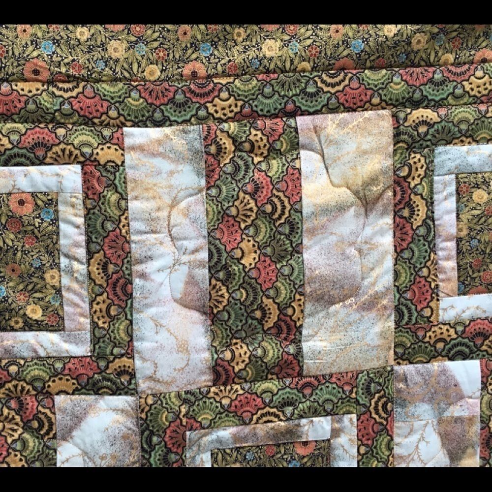 NWT. Hands Crafted Greens & Gold Quilt
